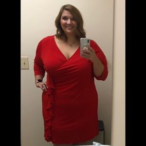 NY Collection Red 3/4 Sleeve Dress